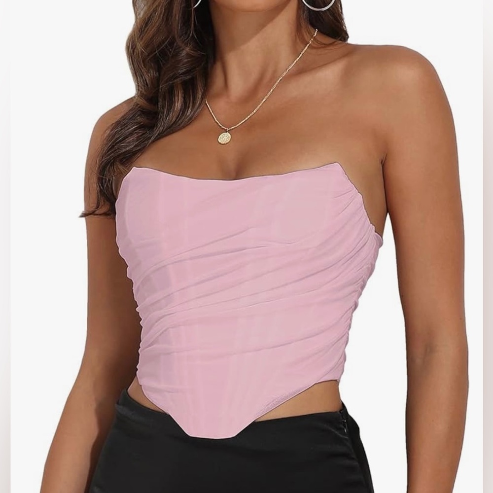 Modegal women’s vintage strapless bustier zip back corset crop top